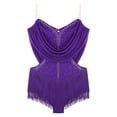 thumbnail image 2 of Kvysinly Womens Latin Dance Dress Spaghetti Strap Fringed Leotard Figure Skating Bodysuit Purple L, 2 of 4