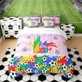 thumbnail image 3 of Erosebridal Letter L Pink Gradient Soccer Ball Print Bedding Comforter Set, Sports Monogram Full Bedding Set for Kids Boys and Girls, Reversible 7 Pieces, 3 of 6