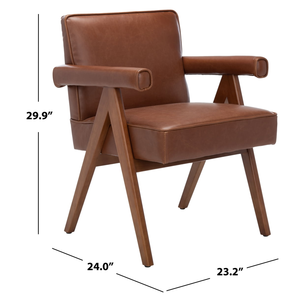 SAFAVIEH Suri Mid-Century Glam Arm Chair, Cognac Leather/Walnut