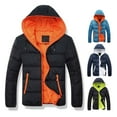 thumbnail image 6 of Lohuatrd Men Winter Contrast Color Padded Jacket Hooded Drawstring Long Sleeve Pockets Zipper Placket Slim Thickened Warm Coat, 6 of 8