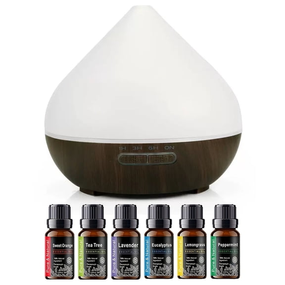BRJSQ 500ml Aromatherapy Diffuser with Remote Ultrasonic Humidifier 6 Oils & Color LED Lights