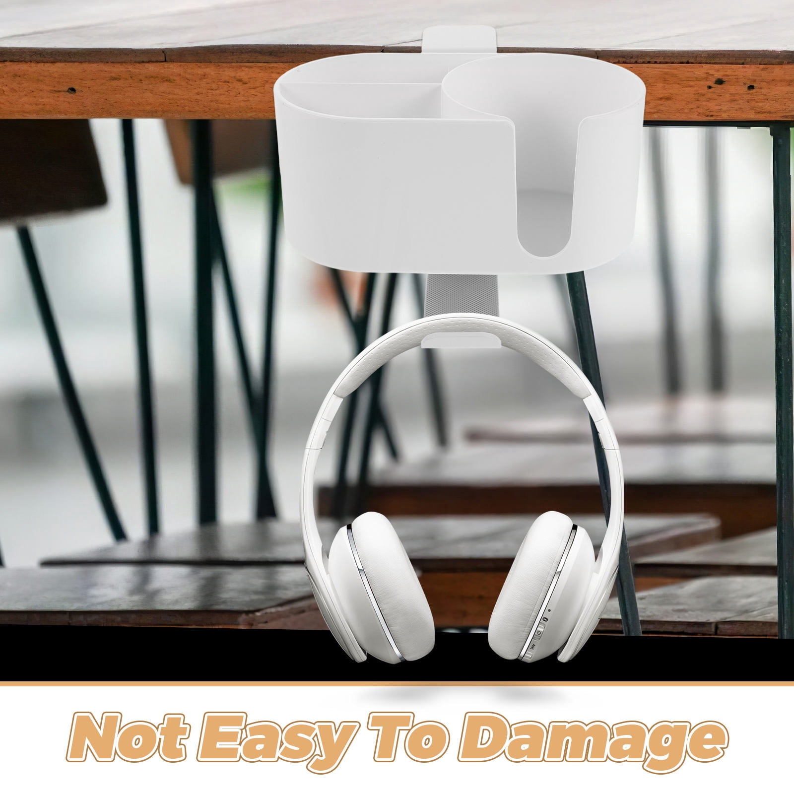 OUNONA White 4-in-1 Desk Organizer with Clamp, Headphone Hook, Pen Holder, and Cup Shelf for Home and Office Use