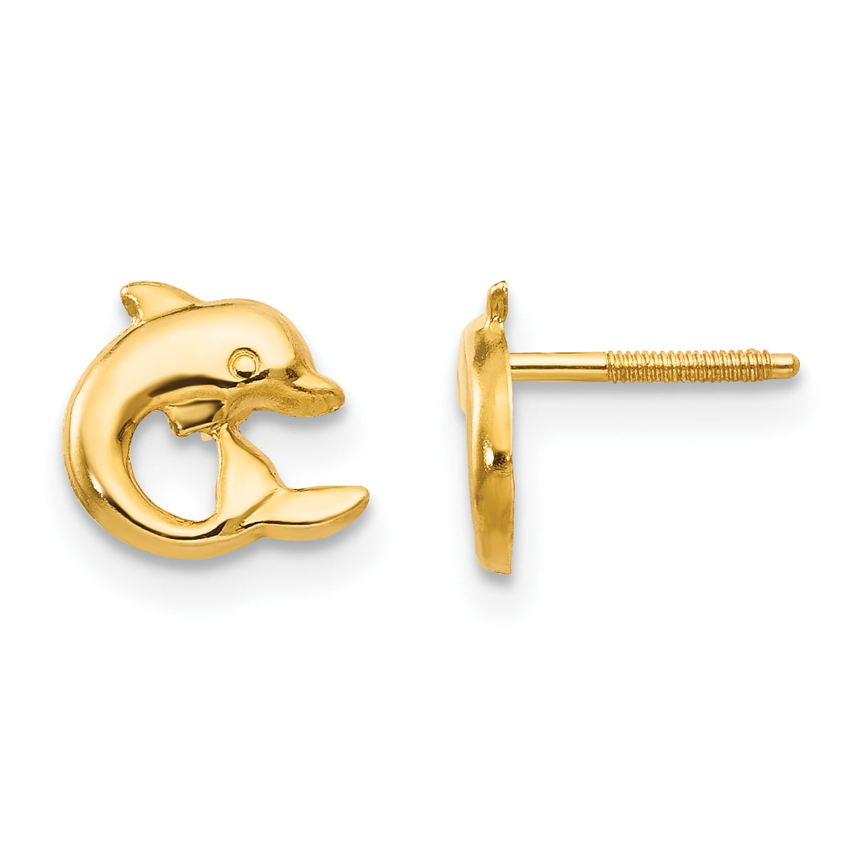 Madi K Childrens 14k Yellow Gold Polished Small Dolphin Screwback Post Earrings 