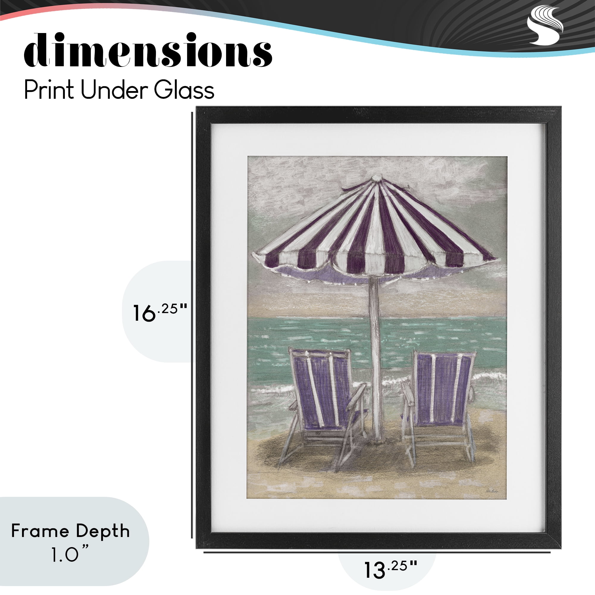 Stupell Industries Umbrella & Chairs on Beach Black Framed Print Under Glass, design by Patti Bishop