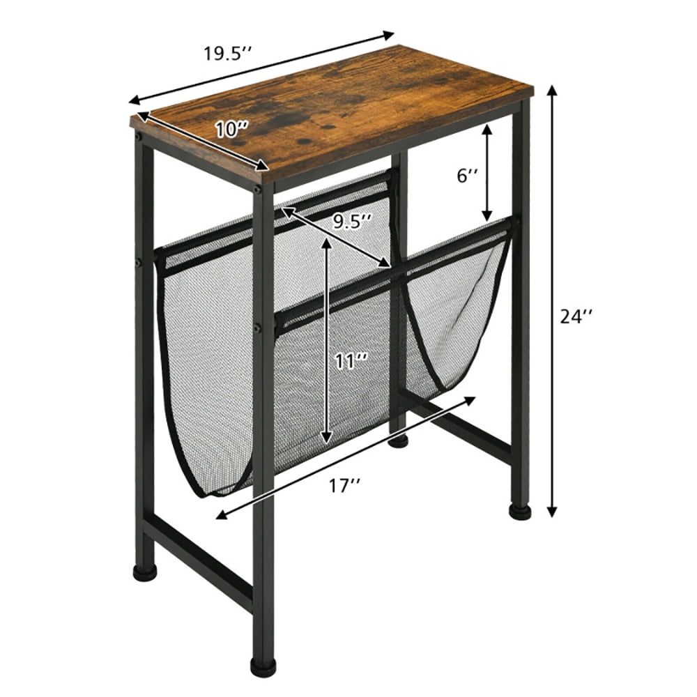 Finihen End Table, Sofa Side Table, Bed Side Table, Narrow End Table with Magazine Holder Sling for Small Space, Living Room, Bedroom, Brown