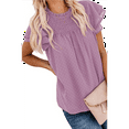 thumbnail image 3 of Women Crewneck Lace Crochet Pom Flowy Short Sleeve Casual Shirts Blouses Tops L, 3 of 7
