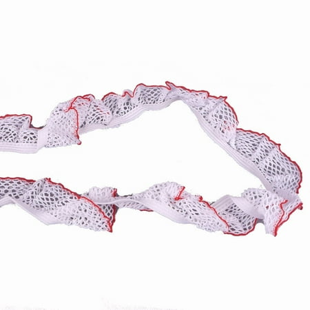 - Porcelynne White and Red Decorative Mesh Ruffle Elastic - 5 Yards