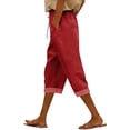 thumbnail image 3 of Linen Capris for Women Relaxed Fit Elastic Waist Trousers Lightweight Cropped Pants Cuffed Hem Summer Beach Bottoms Vacationwear, 3 of 5