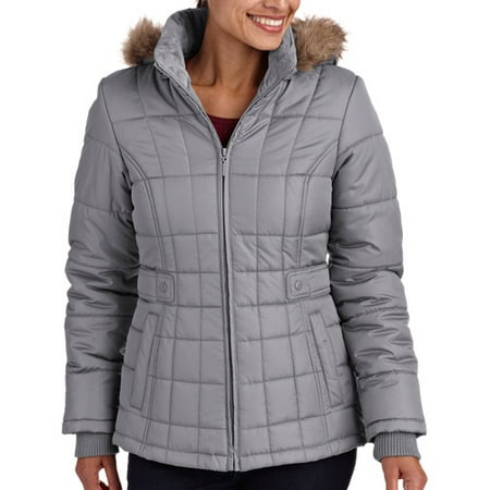 Faded Glory Women's Faux Fur Hooded Puffer Coat