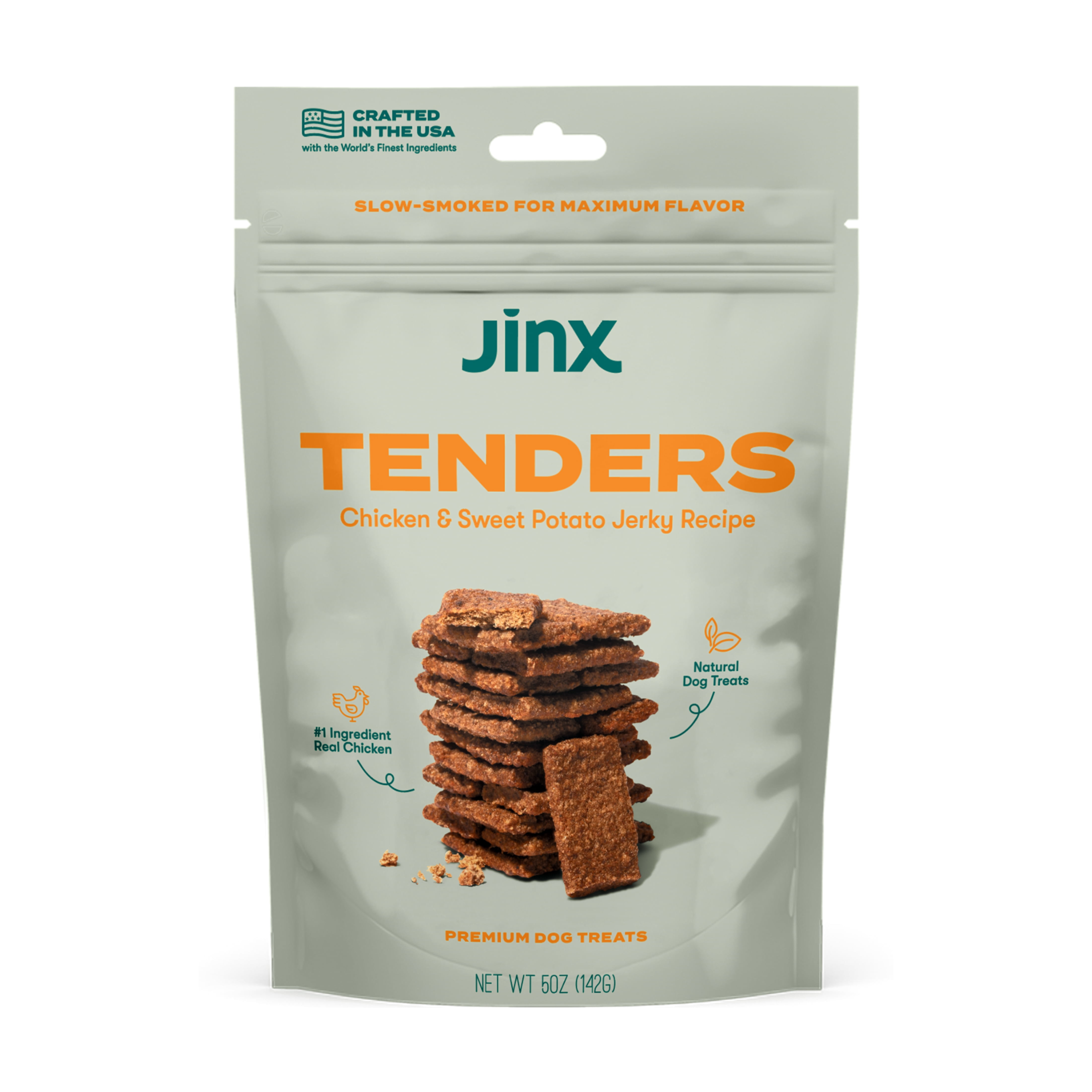 Jinx All Natural Slow-Smoked Chicken & Sweet Potato Flavor Jerky Tenders for Dogs, 5 oz Bag
