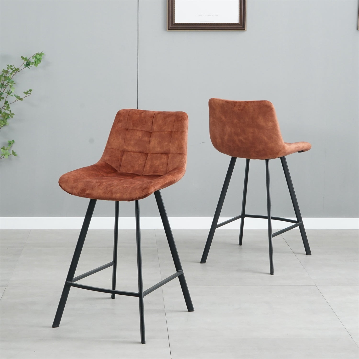 Kadyn Modern Iron High Counter Leisure Bar Chair, Comfortable Nordic Metal Bar Stool Set of 2, Metal Bar Chair for Kitchen Counter, Rustic Brown