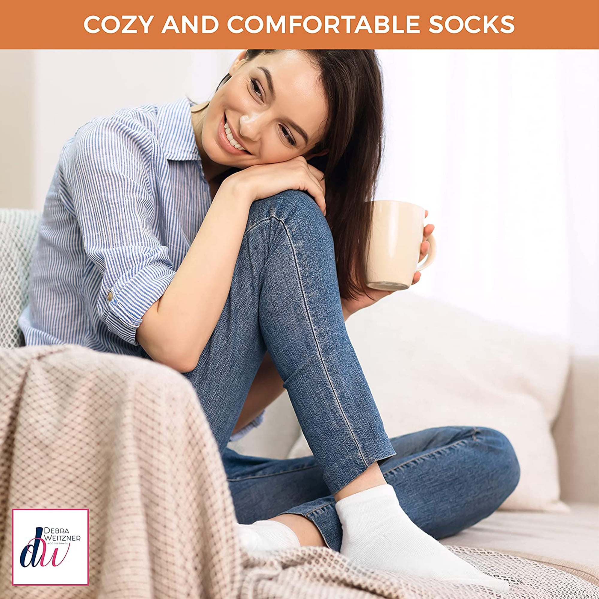 Debra Weitzner Diabetic Ankle Socks Mens Womens Non-binding Socks Loose Fit 12 Pairs Black