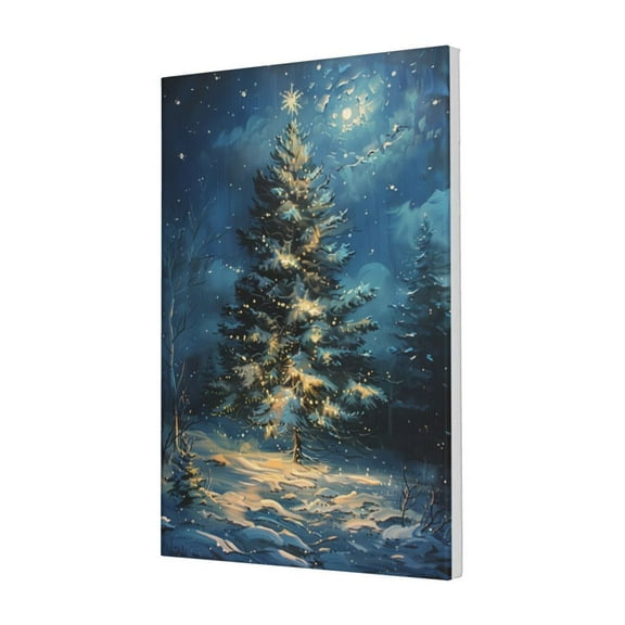 16x24 inch Starry Night Christmas Tree Canvas Frameless Painting Prints,Nursery,Living Room,Restaurant Wall Decor,Classic Starry Night Christmas Tree Modern Art Canvas Poster,For Bedroom,Gym