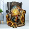 thumbnail image 3 of Ambesonne Rustic Fleece Throw Blanket Sunset Rooster Sunflowers 50"x70" Earth Yellow and Caramel, 3 of 5