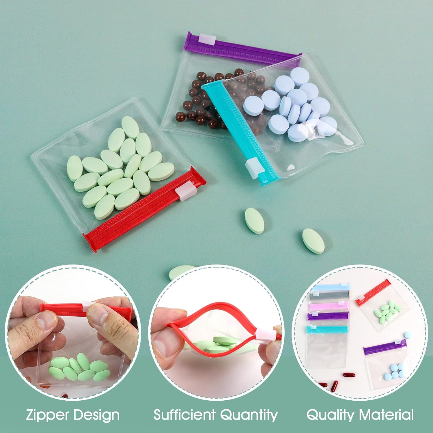 70 Pcs Zippered Pill Pouch Yahome Travel Medicine Organizer Reusable Translucent Plastic Pill Bags with Slide Lock Self-Sealing Plastic Case for Home Office Organizing Small Items, Random Color