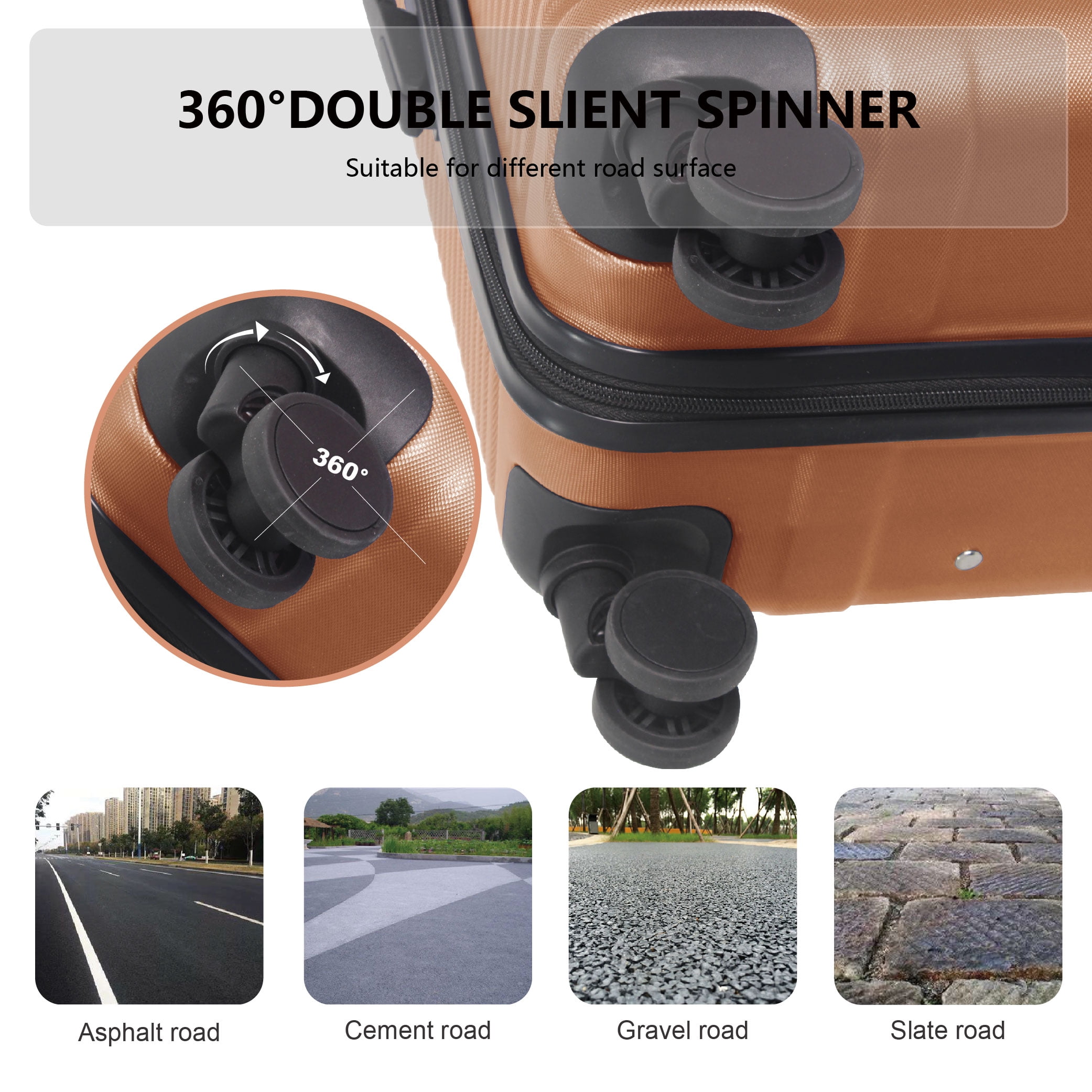MAYEERTY 3-Piece ABS Luggage Set, Spinner Wheels, TSA Lock, Lightweight Suitcase, Brown