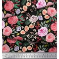 thumbnail image 2 of Soimoi Black Cotton Duck Fabric Leaves & Floral Watercolor Printed Craft Fabric by The Yard 42 Inch Wide, 2 of 3