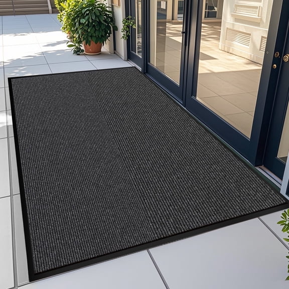 WILALY 48" x 36" Front Door Mat, Heavy Duty Non Slip Rubber Backing, Low Profile Indoor Outdoor Doormat for Home, Office and High Traffic Areas, Dark Gray