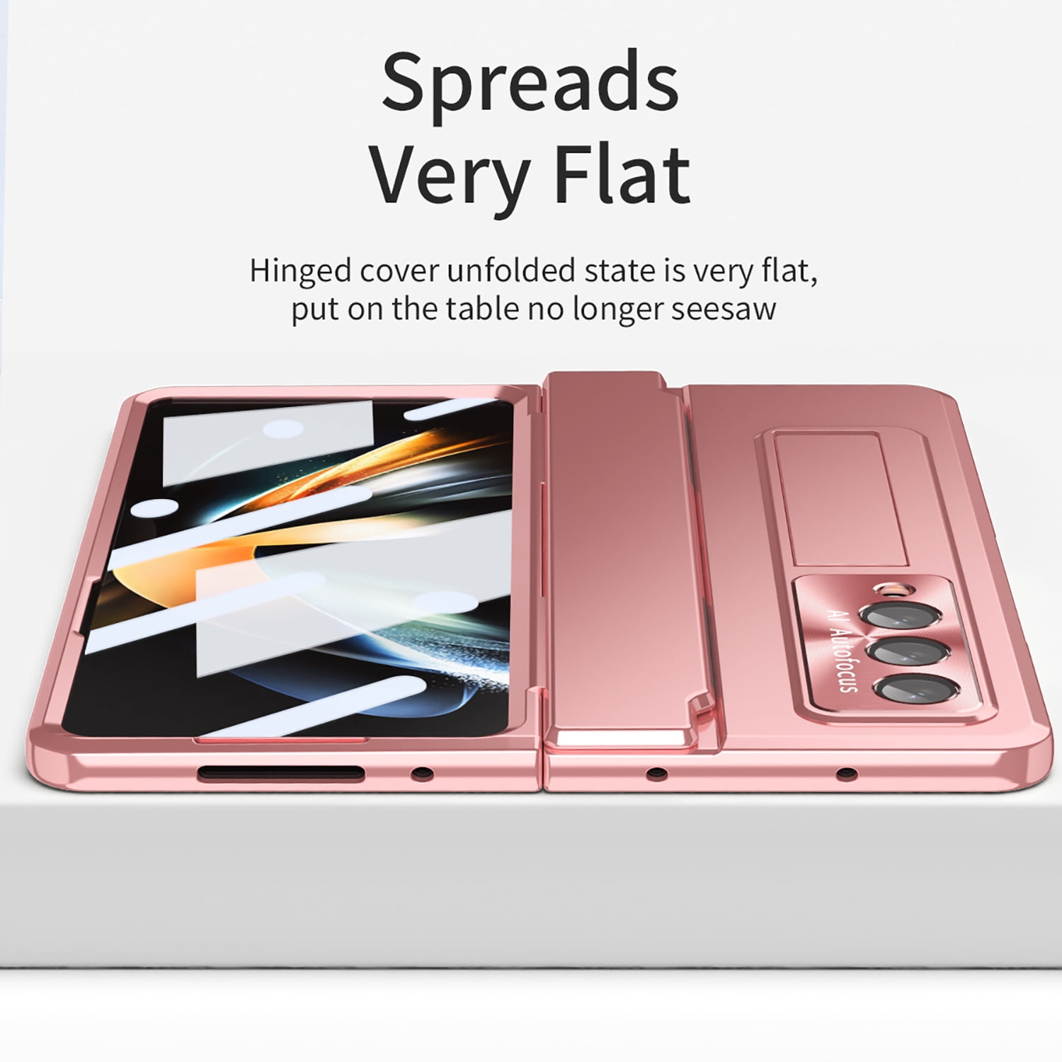 for Samsung Galaxy Z Fold 4 Rugged Case, All-Inclusive Magnetic Hinge Protection for Galaxy Z Fold 4 Case with Built-in Screen Protector & S Pen Holder & Hidden Kickstand, Rosegold