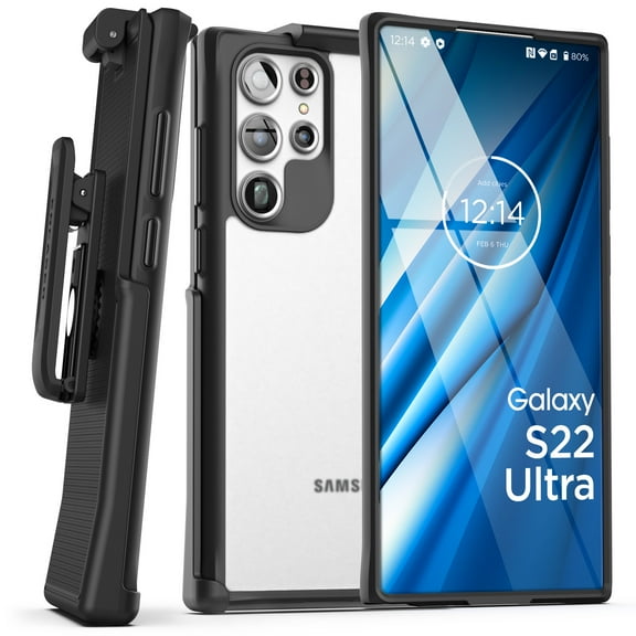 Encased Clear Case Designed for Samsung Galaxy S22 Ultra Belt Clip Case, Slim Phone Case with Holster - Clear Frost