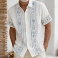 thumbnail image 2 of FINALGANG Mens Floral Striped Print Short Sleeve Button Down Collared Shirt Casual Loose Fit Shirt For Beach Vacation Daily Streetwear Light Blue L, 2 of 4
