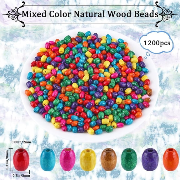 1set 1200pcs 8 x 5MM Colorful Wood Beads Oval Barrel Painted Wooden Spacer Loose Beads Bulk Assorted color 2MM Hole Bead for Jewelry Bracelet Earring Making Craft Project Decoration