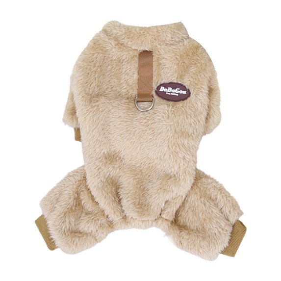 Mightlink Pet Coat Solid Color Half Sleeves Round Neck with Ring Elastic Thick Warm Cozy Plush Four Legs Puppy Coat for Home