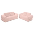 thumbnail image 3 of 2-In-1 Folding Convertible Sofa Bed, Modern Corduroy Sleeper Couch with 2*Pillows, Futon Modular Upholstered Boneless Sofa Set with Pull-Out Bed, Folding Floor Modular Couch for Living Room (Pink), 3 of 7