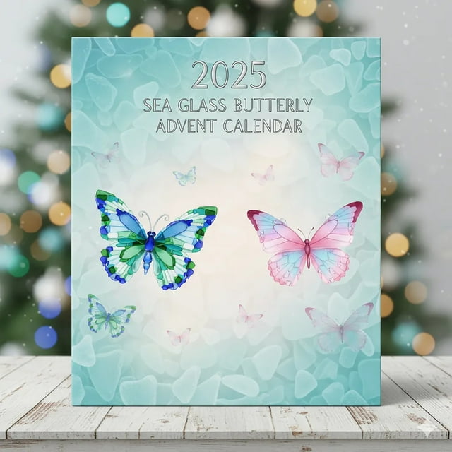 Seyotauo 2025 Sea Glass Butterfly Advent Calendar, Exquisite Crafted Christmas Decoration with Sea Glass Material, Festive Countdown Calendar for Indoor Outdoor Holiday Decor, Gift for Friends Family