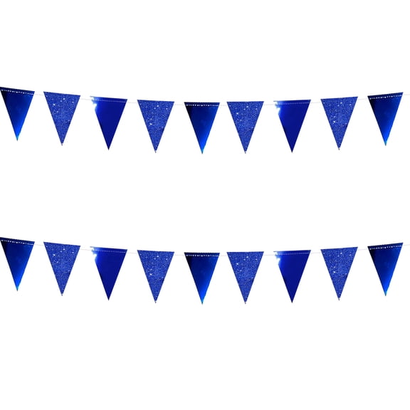 23Ft 2Pcs Royal Blue Metallic Glitter Paper Triangle Banner Flag Garland Pennant Bunting for Graduations Birthday Wedding Bridal Shower Bachelorette Engagement Anniversary Party Decorations Supplies