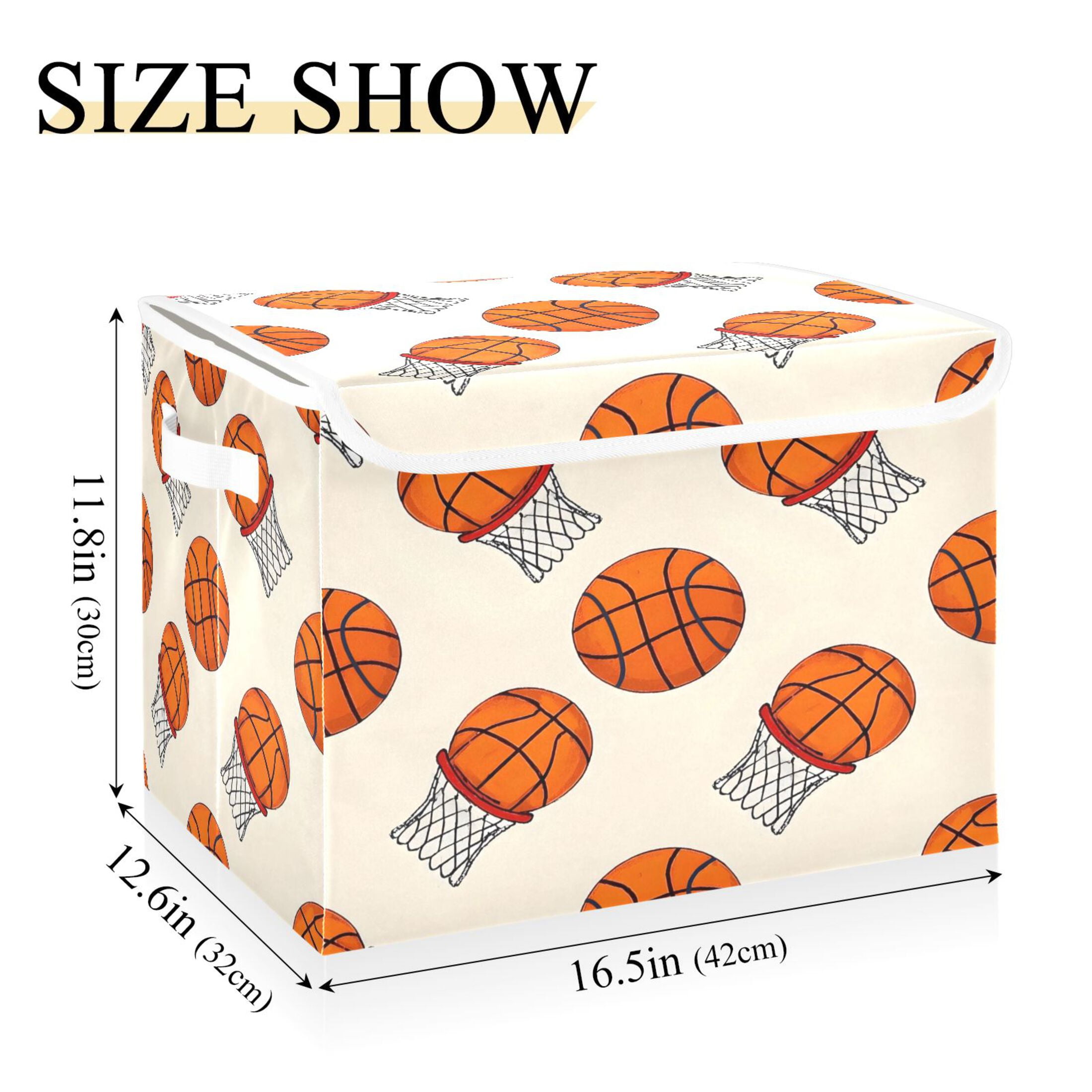 Ryvnso Basketball Large Lidded Foldable Storage Baskets Cubes Boxes Lids Bin for Home