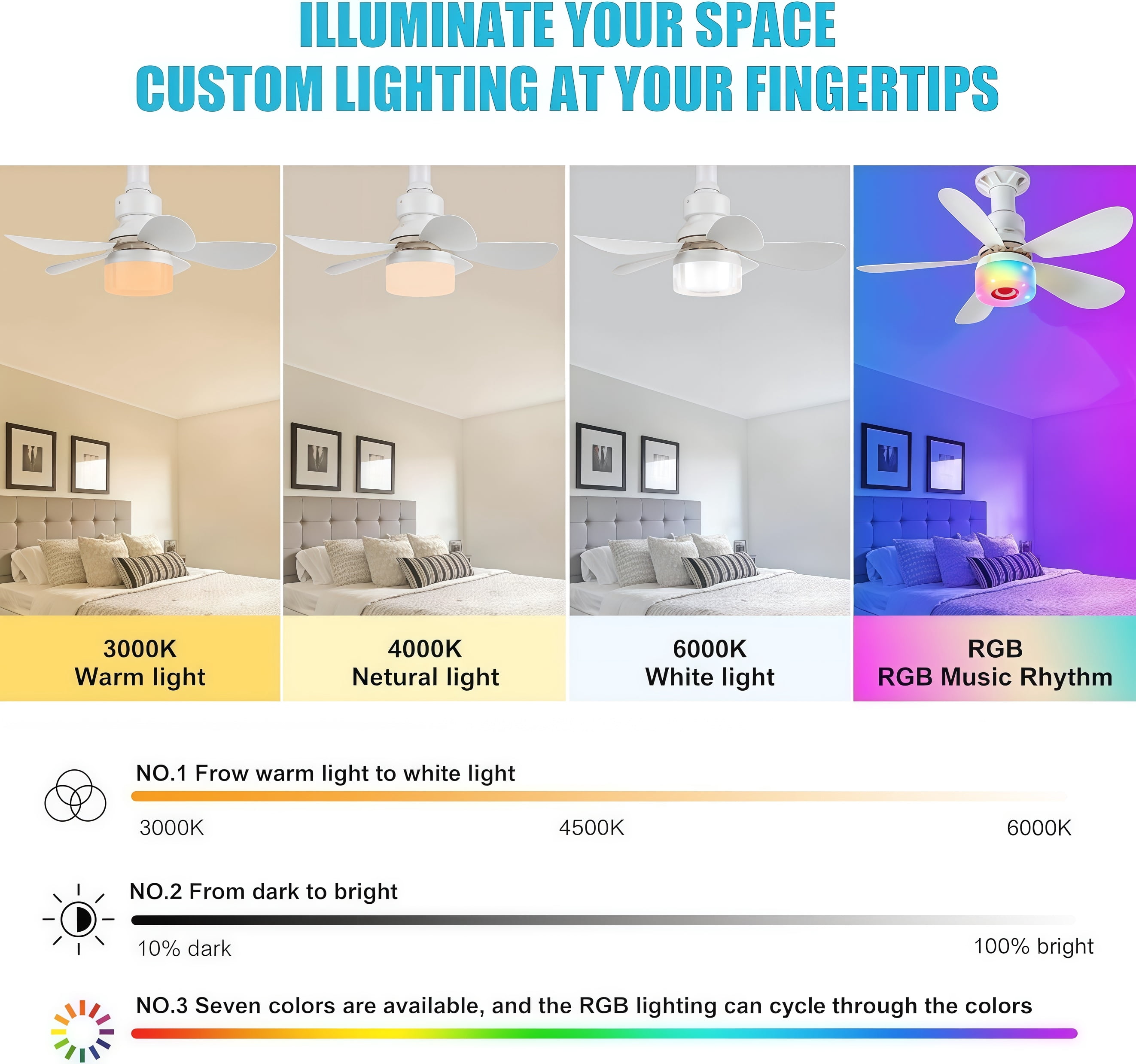 Ceiling Fans with Lights,Fan Light with Multi-Color RGB Adjustable Brightness and Bluetooth Speaker,20.5-Inch Crystal Fan Ambient Light Screw-in Fan Light with Remote Control