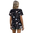 thumbnail image 6 of Ronuti Women T Shirts Pleated Short Sleeve Tops Business Casual Dressy Blouses Black Floral Print, 6 of 9