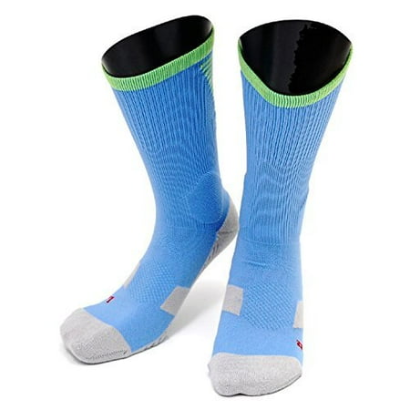 

Lovely Annie Men s 1 Pair High Crew Athletic Sports Socks Size M XL0028-01Sky Blue w/ Green Strip