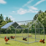Dextrus Large Metal Chicken Coop Walk-in Poultry Cage Hen Run House Rabbits Habitat Cage Spire Shaped Coop with Waterproof and Anti-Ultraviolet Cover for Backyard Farm Use-3 Cages