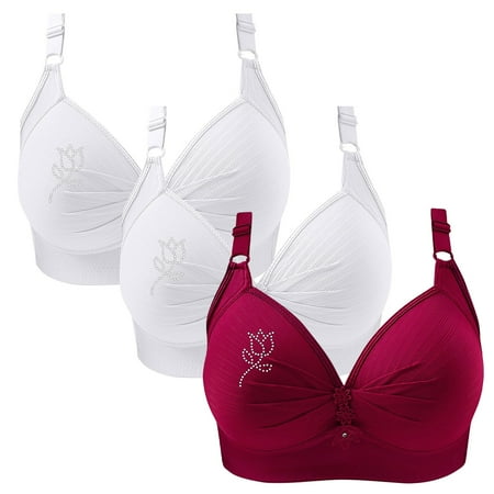 SNOWSONG Push Up Bras for WomenClearance! Wireless Bras Mixed Color 3-Pack Women s Seamless Breathable Lingerie Plus Size Non-Steel Ring Bra Bras for Women Comfy Bras for Women Red 36