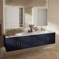 thumbnail image 2 of Geneva 80 in. W Navy Blue Vanity, Carrara Marble Top, Faucet Set, and 30 in. LED Mirrors, 2 of 11