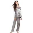thumbnail image 2 of Tony & Candice Women's Classic Satin Pajama Set Adult Sleepwear (L,Gray with White Piping), 2 of 4