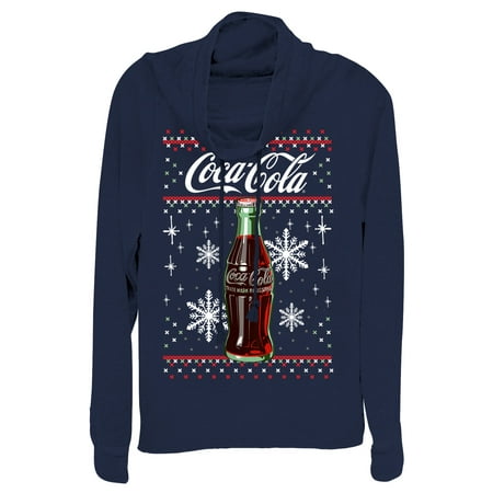 Juniors Snowflake - Coca Cola Juniors' Christmas Bottle Snowflake Cowl Neck Sweatshirt