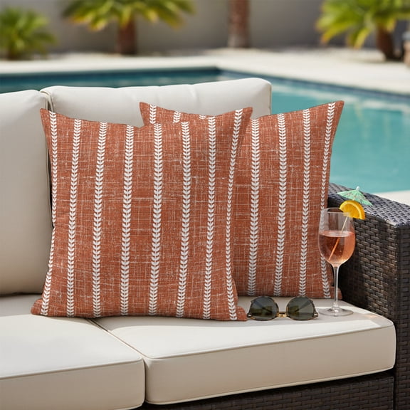 Brick Red Striped Outdoor Pillow Covers 16x16 Inch Throw Pillow Covers Set of 2 Waterproof Decorative Pillow Cases Vintage Rustic Simple Vertical Line Texture Cushion Covers for Patio Garden Couch