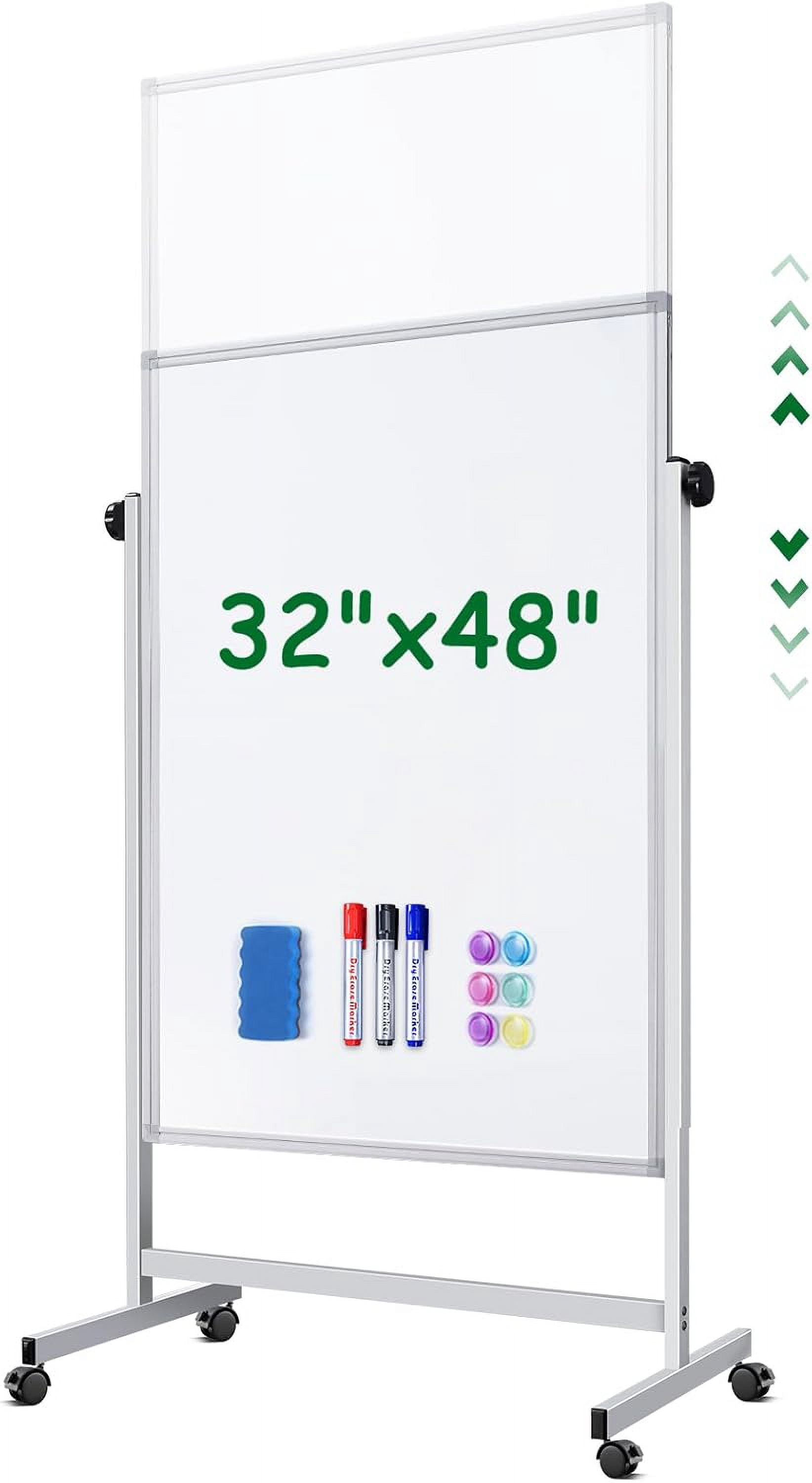 Mobile Whiteboard 32x48 Inch Height Adjustable - Double-Sided Magnetic Dry Erase Board