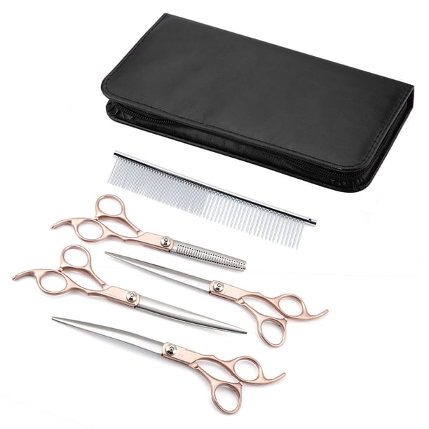Tijeras de Peluquería para Mascotas Con Dorado, Juego de Tijeras de Peluquería Profesional de 4 piezas, con Peine para Gatos, Todas las Razas