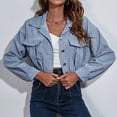 thumbnail image 5 of kayannuo Fall Clothes For Women Ladies Fashion Solid Color Corduroy Jacket Drop Shoulder Long Sleeve Short Coat Blue, 5 of 7