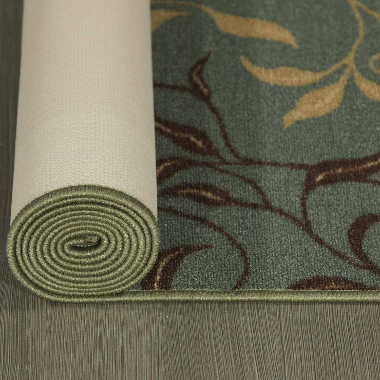 Tapis de couloir contemporain à motif feuilles et sous-couche en caoutchouc la collection Ottohome