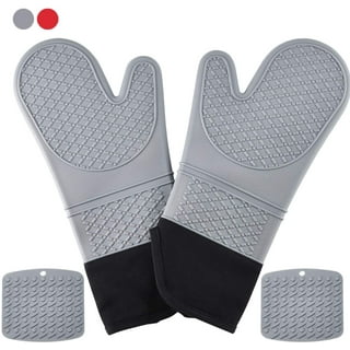 Silicone Oven Mitts - Extra Long Professional Quality Heat Resistant with  Quilted Lining and 2-sided Textured Grip - 1 pair Black by Hastings Home