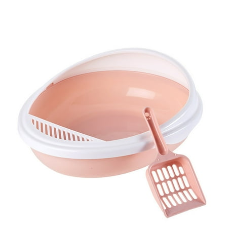 Sofullue Pet Cat Kitty Open Top Litter Box with Shield and Scoop Semi-closed Anti Litter Splashes Removable Design Easy to Clean