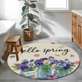 thumbnail image 3 of Round Area Rug 3.3 Ft, Hello Spring Washable Non-Slip Circle Carpet for Living Room/Bedroom, Pastoral Purple Bottle Floral Rustic Burlap Low-Profile Small Kitchen Mats Collection Rugs for Indoor, 3 of 8