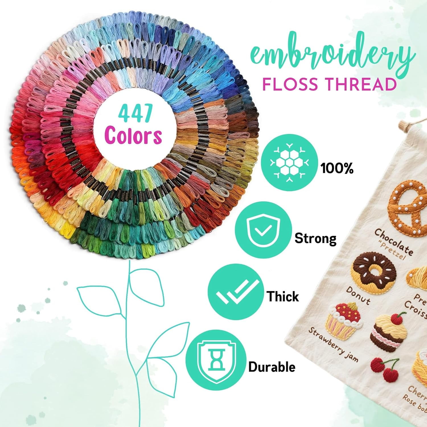 Athena’s Elements Embroidery Floss | Rainbow Thread for Embroidery, Cross Stitch Thread, Crafting Arts Embroidery Strings Bulk（447 Colors）