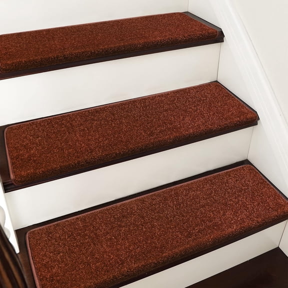 Pure Era Bullnose 9" x 30" Carpet Stair Treads Protector Cover Indoor Non Slip Self Adhensive Set of 14,Brown