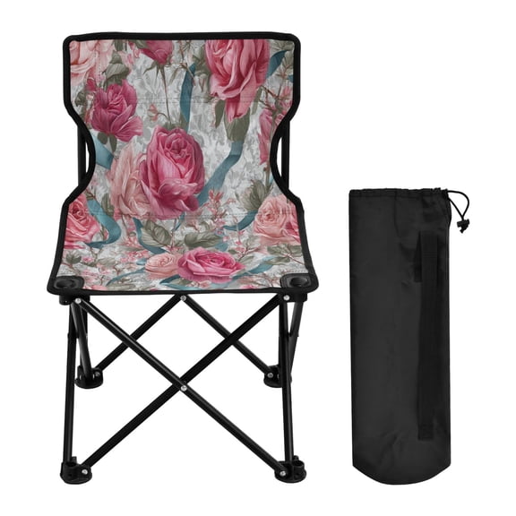 600D Oxford Camping Chair Portable Foldable Chair Supports 220 lbs for Picnic, Fishing, Backpacking Roses and Ribbons